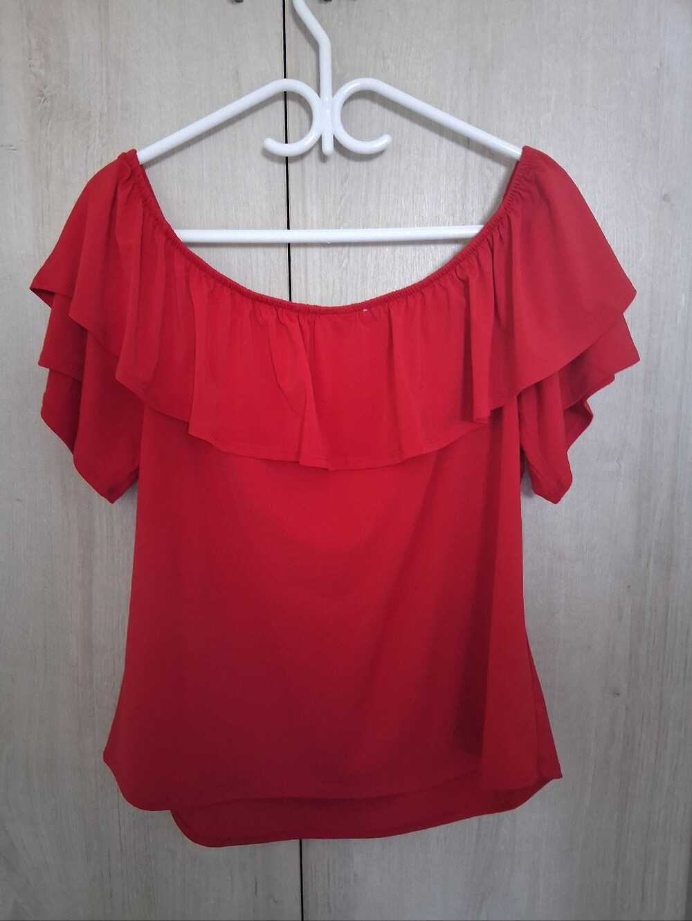 Cleo Red Off-Shoulder Ruffle Top